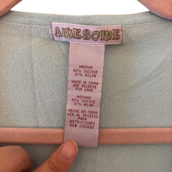 Vintage Y2K "Awesome" Button Front Knit Cardigan Top Blue Size M - Picture 2 of 10